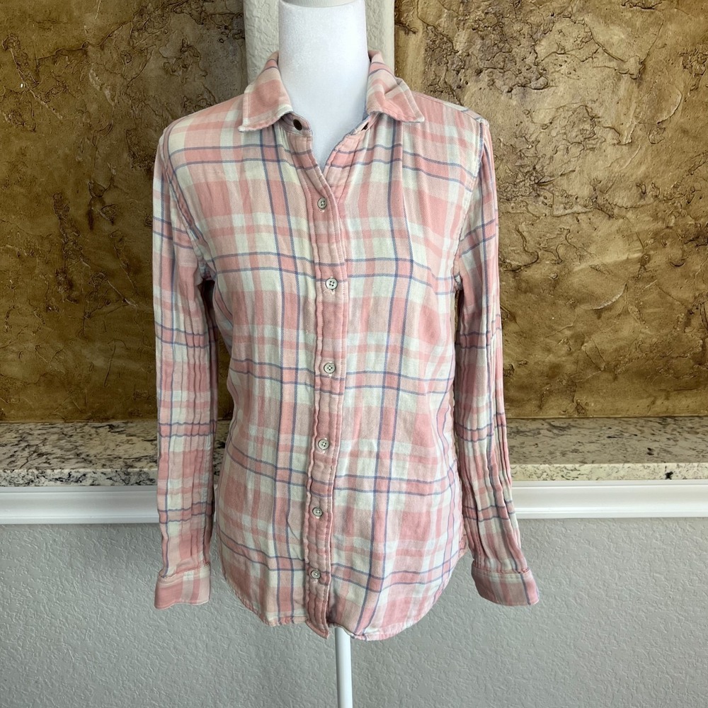 Faherty Belmar Reversible Organic Cotton Button Up Shirt Womens XS Plaid Pink